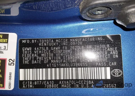 2020 Toyota Camry Se из США, поврежденный, VIN 4T1G11AK6LU396655